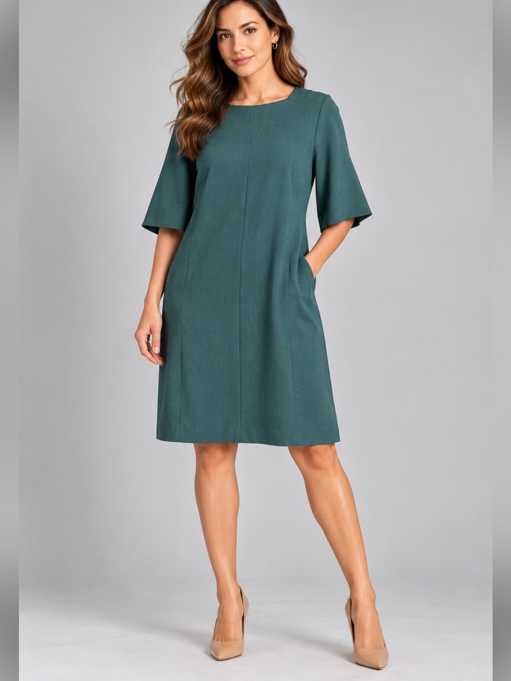 M. M . L AFLEUR Classic Short-Sleeve Shift Dress in Deep Teal size 10 office,
